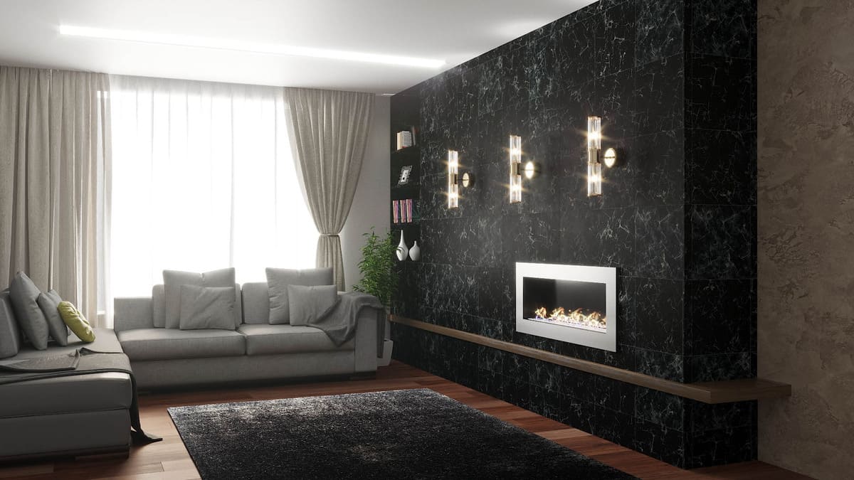 Биокамин "Русский огонь" Хай-тек 1200V встраиваемый с декоративным стеклом (стемалитом) по цене 42 650 руб.