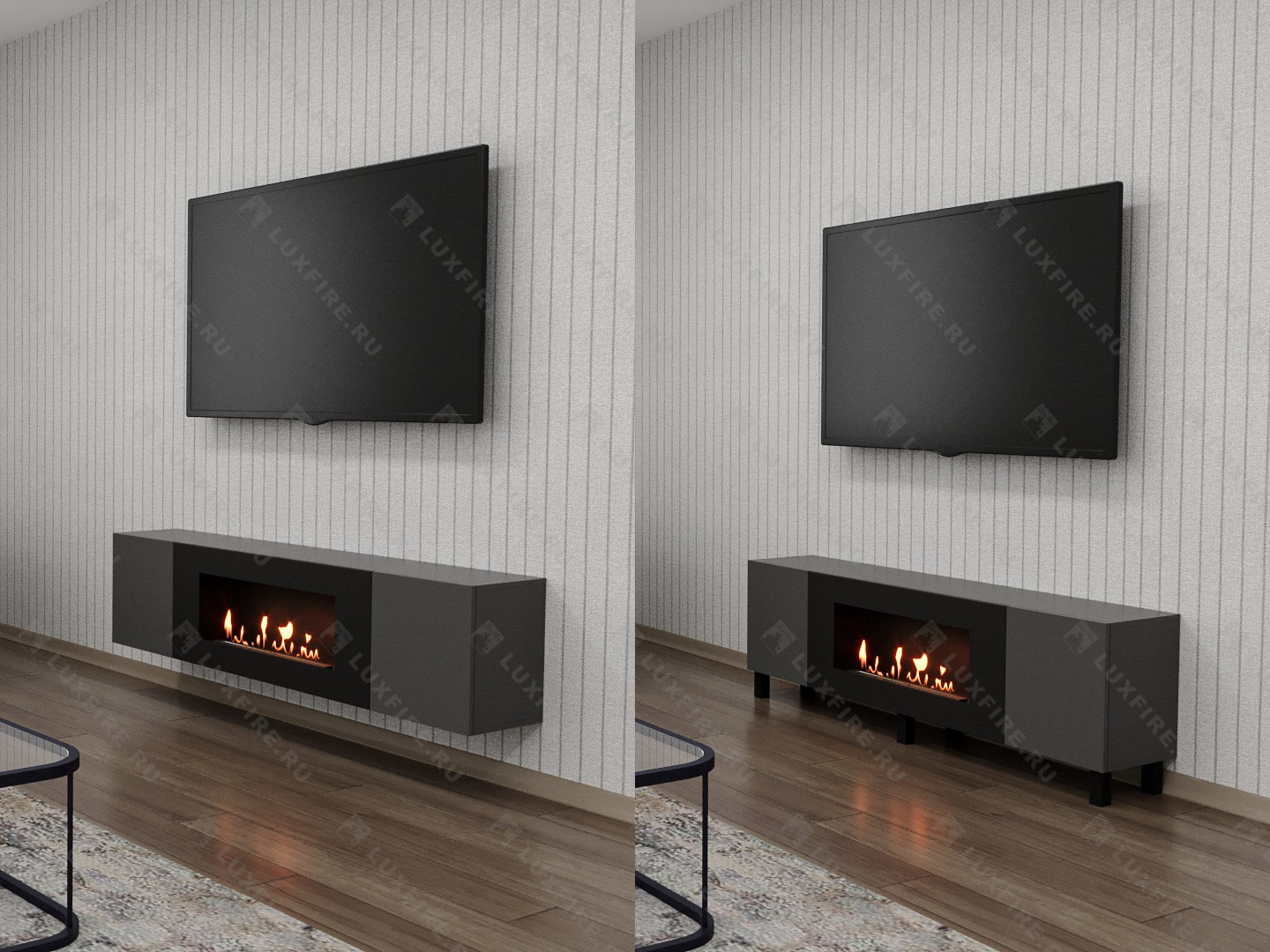 Тумба универсальная Lux Fire "Байкал Н" 1600, ножки, графит, с биокамином 900 Тумба универсальная Lux Fire "Байкал Н" 1600, ножки, графит, с биокамином 900